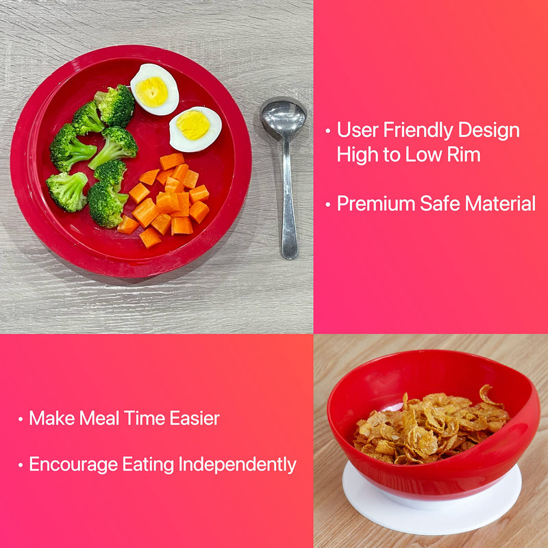 [Australia] - Spill Proof Scoop Bowl and Plate with Non-Skid Suction Base, Adaptive Self-Feeding Dinnerware for Elderly/Disabled (Red Combo Set) RED COMBO SET 
