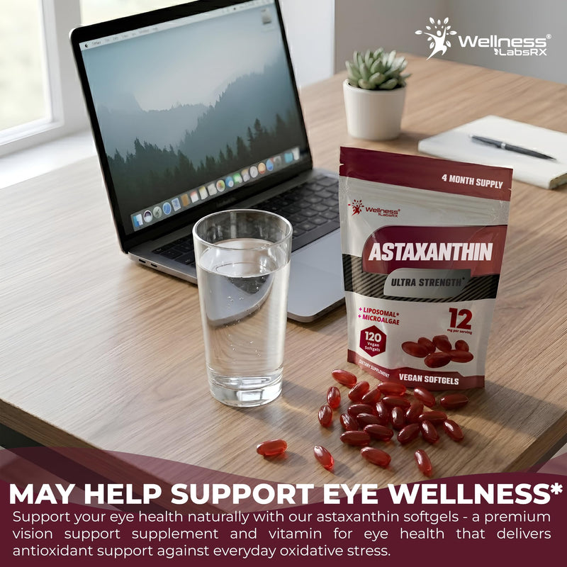 Liposomal Astaxanthin Supplement 12mg, 120 Vegan Softgels, 4 Month Supply | Natural Haematococcus Pluvialis Source, Skincare and Eye Support, Antioxidant Support, Eye Health Vitamins Astaxantina