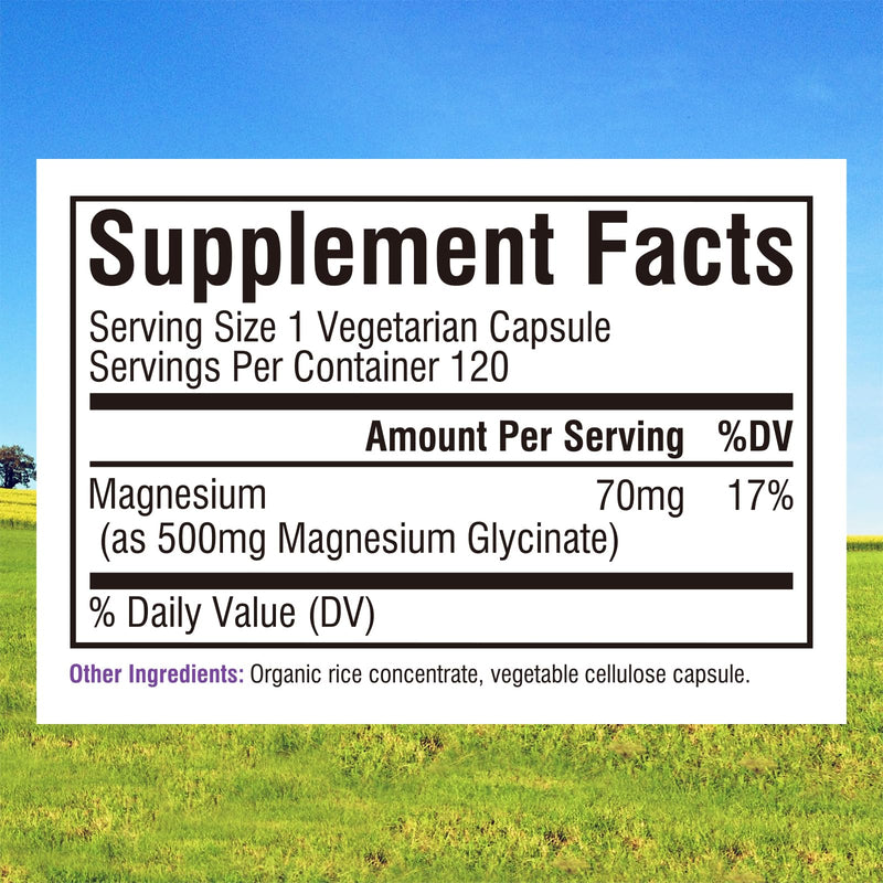 [Australia] - Innate Vitality Magnesium Glycinate 500mg | 70mg Elemental Magnesium Supplement- High Absorption, Non-GMO & No Gluten - Supports Nerve, Muscle, Bone & Heart Health - 120 Vegan Capsules Magnesio 120 Count (Pack of 1) 
