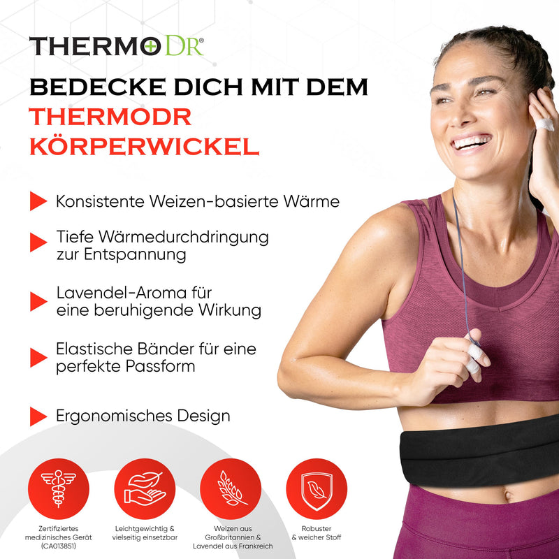 [Australia] - Body Wrap - Premium 100% Natural Pain Relief - Durable and Durable Multi-Purpose Heated Wrap - Ergonomic Heat Pad Microwave with Wheat Grains - Heat Pad Neck Lavender Black with Straps 