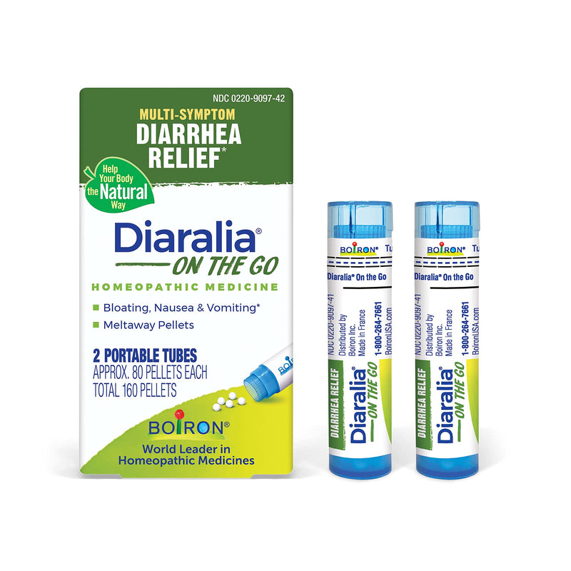 Boiron Diaralia On The Go for Diarrhea Relief, Gas, Bloating, Intestinal Pain, and Traveler's Diarrhea - 2 Count (160 Pellets)