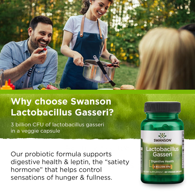 [Australia] - Swanson Lactobacillus Gasseri - Probiotic Supplement Supporting Digestive Health with 3 Billion CFU - Design-Release Satiety & Fat Metabolism Support - (60 Veggie Capsules) 1 