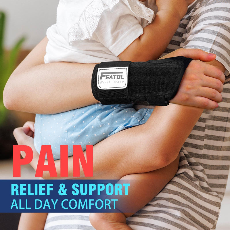 [Australia] - FEATOL 2 Pack Carpal Tunnel Wrist Brace For Work With Wrist Splint, Adjustable Wrist Guard Daytime Support For Women Men, Pain Relief For Pregnancy, Typing, Arthritis, Tendonitis, Right Hand Left Hand Medium 2 Pack (R and L)-Black. 