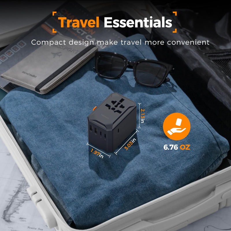 TESSAN Universal Travel Adapter, GaN 65W, Black | International Power Adapter, 5 USB Ports (3 USB C), Worldwide Plug Adaptor Cool black