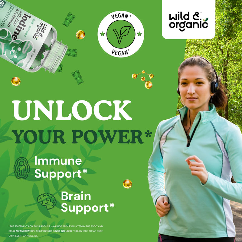 [Australia] - Wild & Organic Iodine Gummies 250mcg - Immune Support Complex w/Potassium Iodide - Selenium Zinc Iodine Supplement for Immune Support - 60 Pectin-Based Gummies - Vegan Supplement with Iodine 