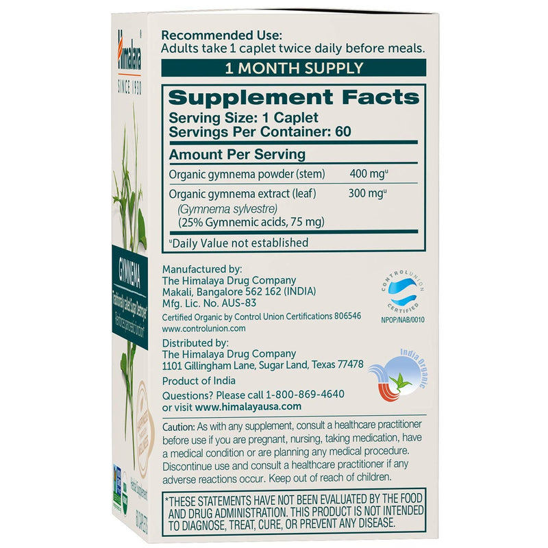 [Australia] - Himalaya Organic Gymnema Herbal Supplement USDA Certified Organic, Non-GMO, 700 mg, 60 Plant-Based Caplets, 60 Day Supply, 2 Pack 30 Count (Pack of 2) 