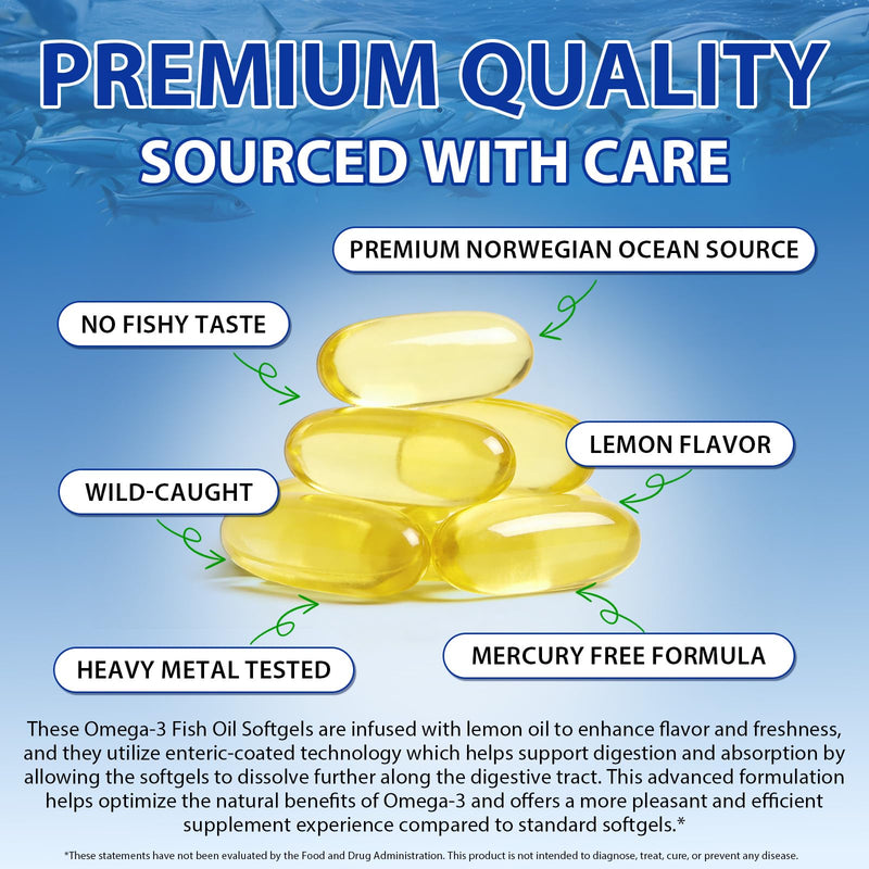 Omega 3 Fish Oil Supplements,4200mg Per Serving| EPA 1200mg + DHA 900mg | Lemon Flavored | 240 Softgels |Non-GMO, Gluten-Free, No Aftertaste