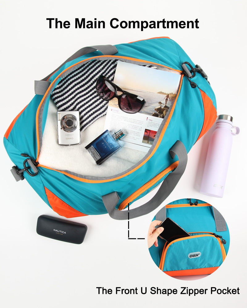 Packable Nylon Compact Foldable Large Duffle Bag for Travel Carry On Bag | Travel Duffle Bag Light Men Sports Duffel Bags Tote Turquoise