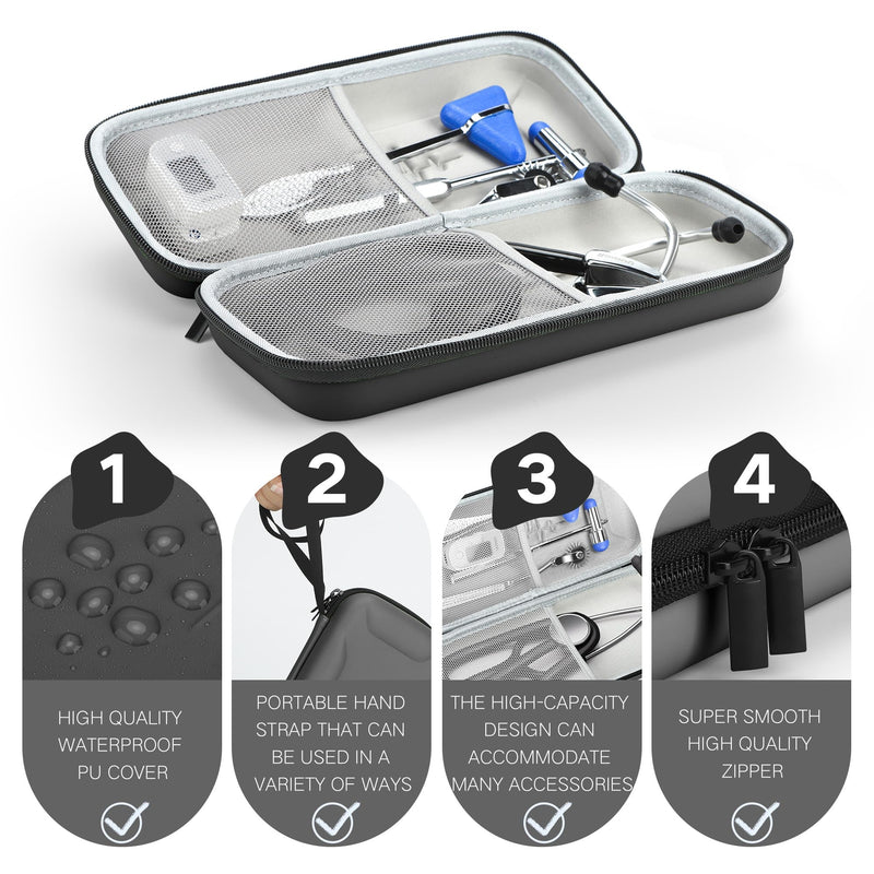 [Australia] - Stethoscope Case for 3M Littmann Classic III,Lightweight II S.E. Cardiology IV,Nurse Gift Hard Organizer Portable Carry Travel Cover Storage Bag with Vital Medical Supplies Black A 
