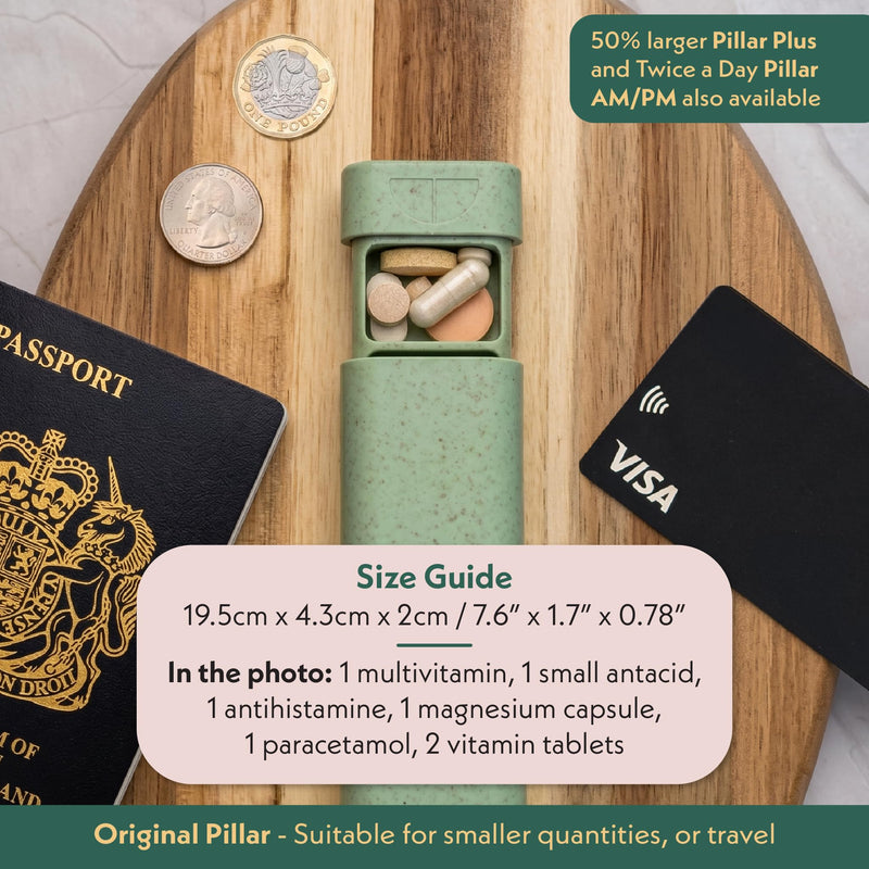Pillar 7-Day Pill Case - Aesthetic Travel Pill Organizer - Weekly Pill Box | Perfect for daily use & travel, Soft Pink, Beautiful design, Great as a vitamin organizer or supplement organizer Original Pillar
