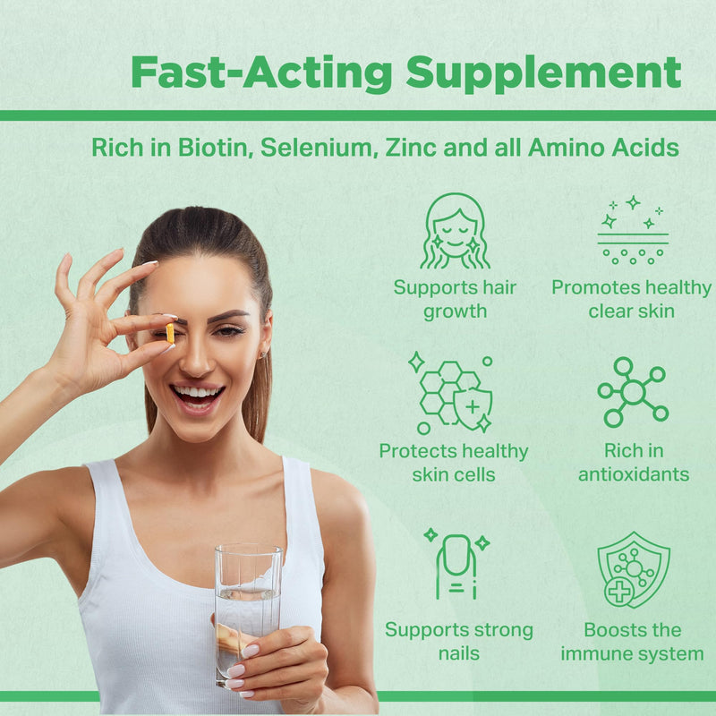 Strength & Spices Hair, Skin & Nails 100% Natural Supplement – 20 Ingredients w Biotin Selenium & Zinc - 60 Vegan UK Made 1000mg Capsules – Hair & Nails Growth, Collagen Formation