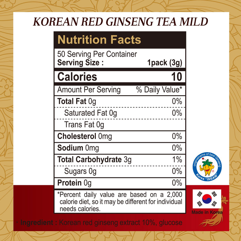 [Australia] - SAMSIDAE Korean Panax Red Ginseng Instant Tea, Box of 50 Sachets, Improves Blood Circulation, Intellectual Performances and Memory, stimulates Energy 50 Count (Pack of 1) 