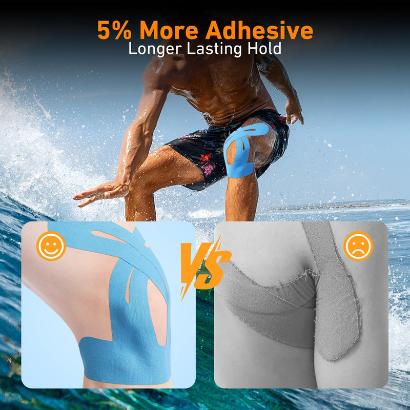 PreCut Kinesiology Tape for Knees, 24PCS Waterproof KTQUICK Knee Tape for Knee Pain Relief Pre Cut, Original Cotton Athletic Knee Tape, Waterproof & Hypoallergenic Latex-Free for Sports(Blue) Blue