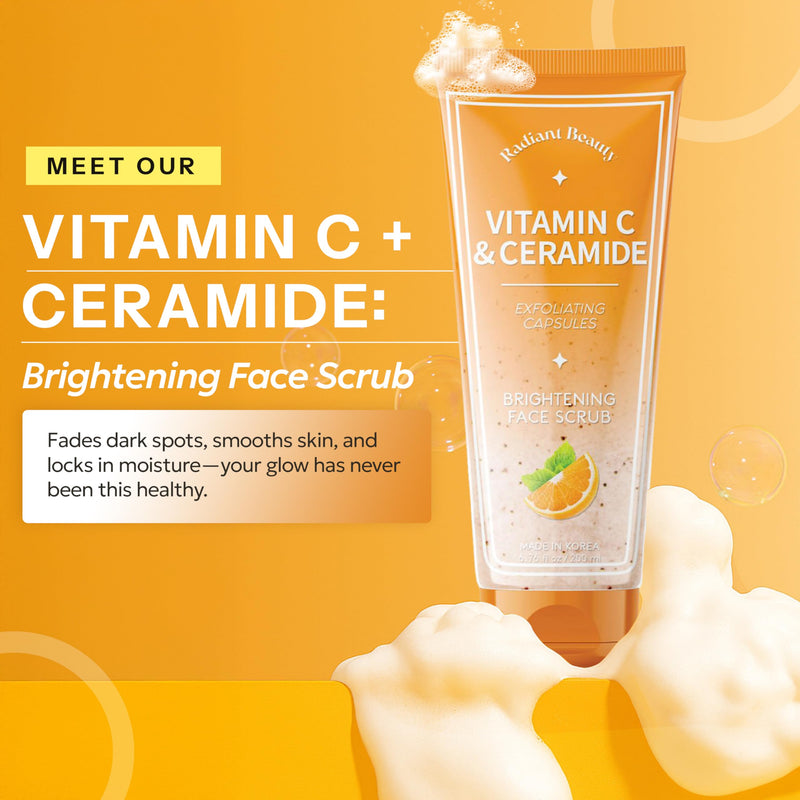 Vitamin C & Ceramide Face Scrub – Dermatologist Tested, Anti-Aging, Korean Skin Care – Gentle Exfoliator For Dark Spots, Deep Hydrating – Clean, Vegan, Cruelty-Free – 200ml / 6.76 fl oz Vitamin C & Ceramide