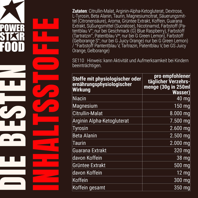 [Australia] - Powerstar BLACKOUT Hardcore Pre-Workout Booster 600g | High-dose pump booster with natural caffeine | Fitness, Energy & Focus | German manufacturing | Vegan | Juicy Orange training booster 