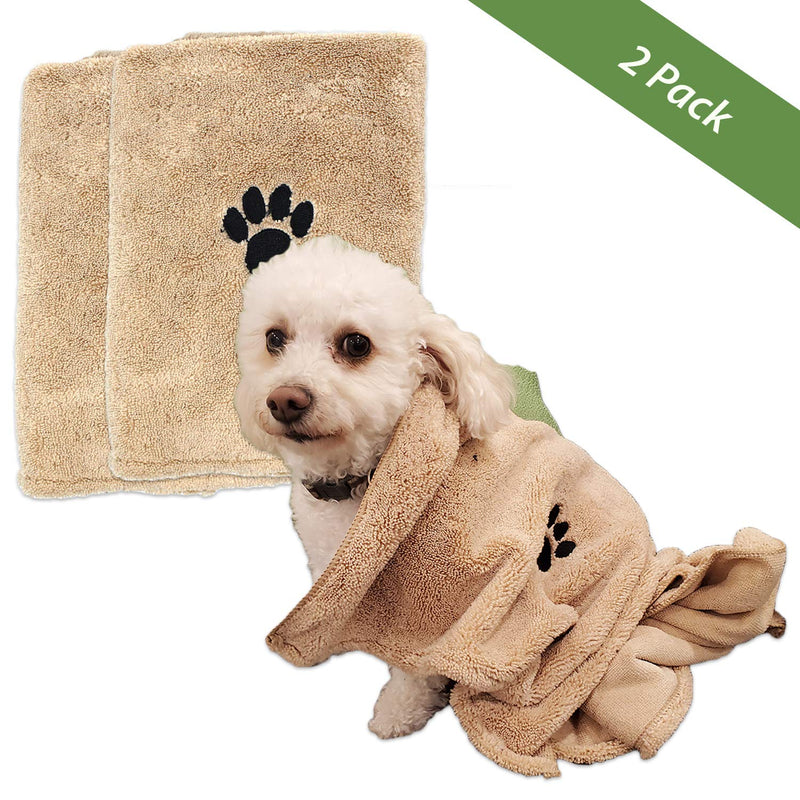 Zelica Dog Bath Drying Towels | Super Absorbent Shower Towels for Small Pet Dogs | Cute Light Brown Dog Towel | 34” x 25” (2 Pack) - PawsPlanet Australia