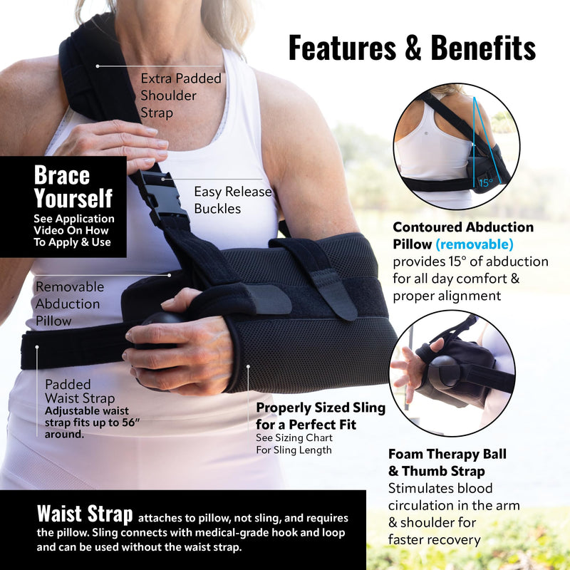 [Australia] - PerfectFit Arm Sling Shoulder Immobilizer with Abductor, Medical Grade Support Brace, Rotator Cuff or Surgery Recovery Sling, Shoulder Brace for Men and Women, Small, Black 