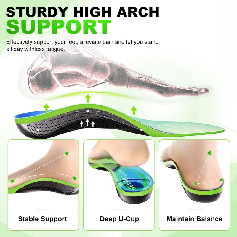 [Australia] - Plantar Fasciitis Insoles Shoe Inserts for Men Women, 240lbs Heavy Duty Arch Support Inserts for Pain Relief, Work Boot Orthotics Insoles for Standing All Day, L Green L(Men 9.5-10.5/Women 10.5-11.5)--290mm 