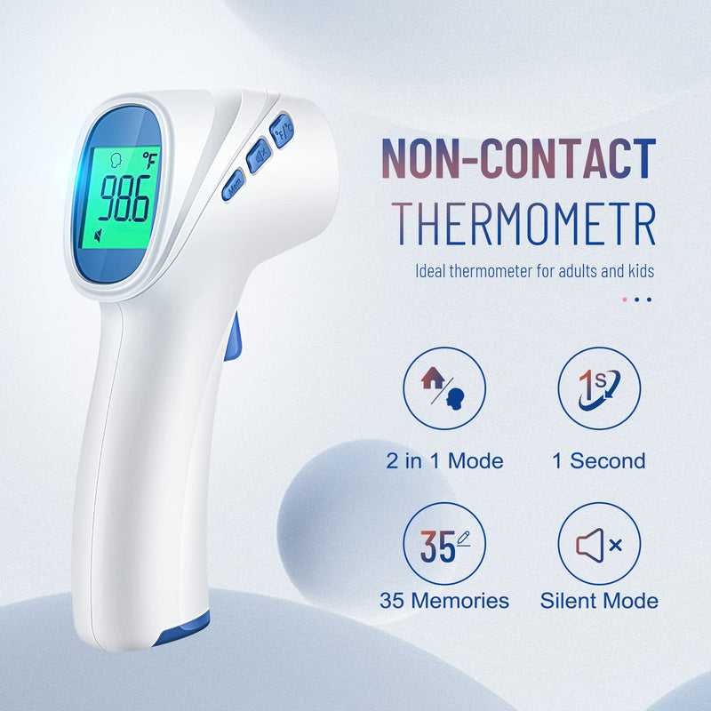 [Australia] - No-Touch Thermometer for Adults and Kids, Digital Thermometer with Fever Alarm, Fast Accurate Results, Easy for All Ages, Basal Thermometer White 
