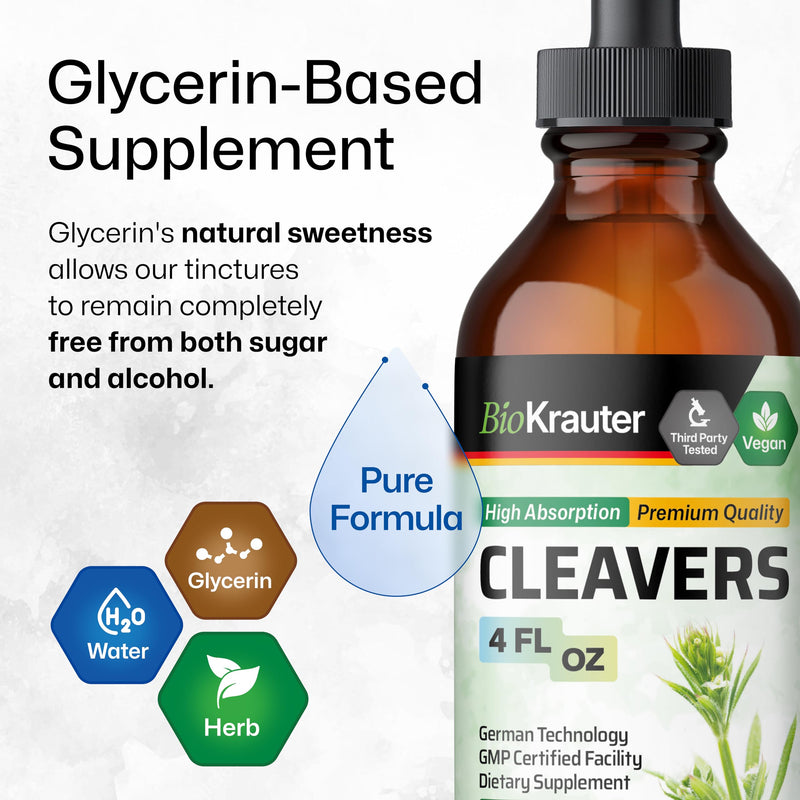 [Australia] - Cleavers Leaf Tincture - Organic Cleavers Herb Liquid Extract - Natural Body Detox - Alcohol and Sugar Free - Vegan Drops 4 Fl.Oz. 4 Fl Oz (Pack of 1) 