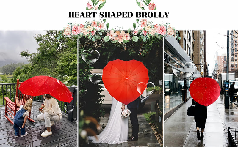 Forever Love Parasol Lace Heart-shaped Red Umbrella Girls Umbrella for Valentine, Wedding, Engagement and Photo Props (Red)
