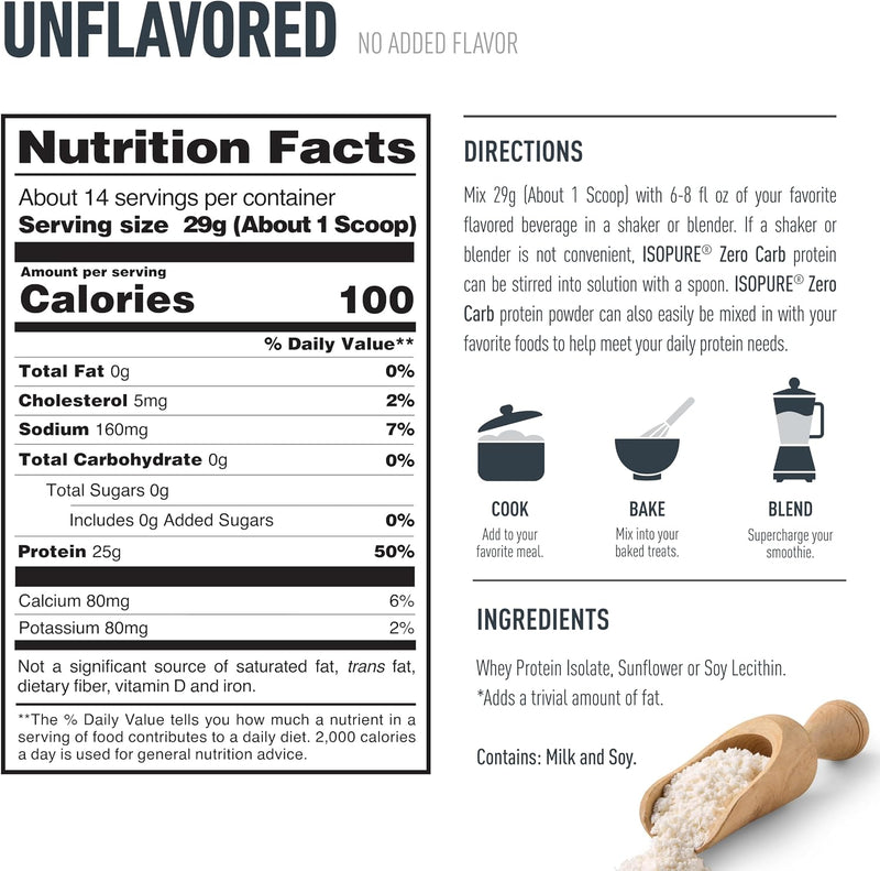 [Australia] - Isopure Zero Carb Whey Isolate Protein Powder, Unflavored 1 LB 