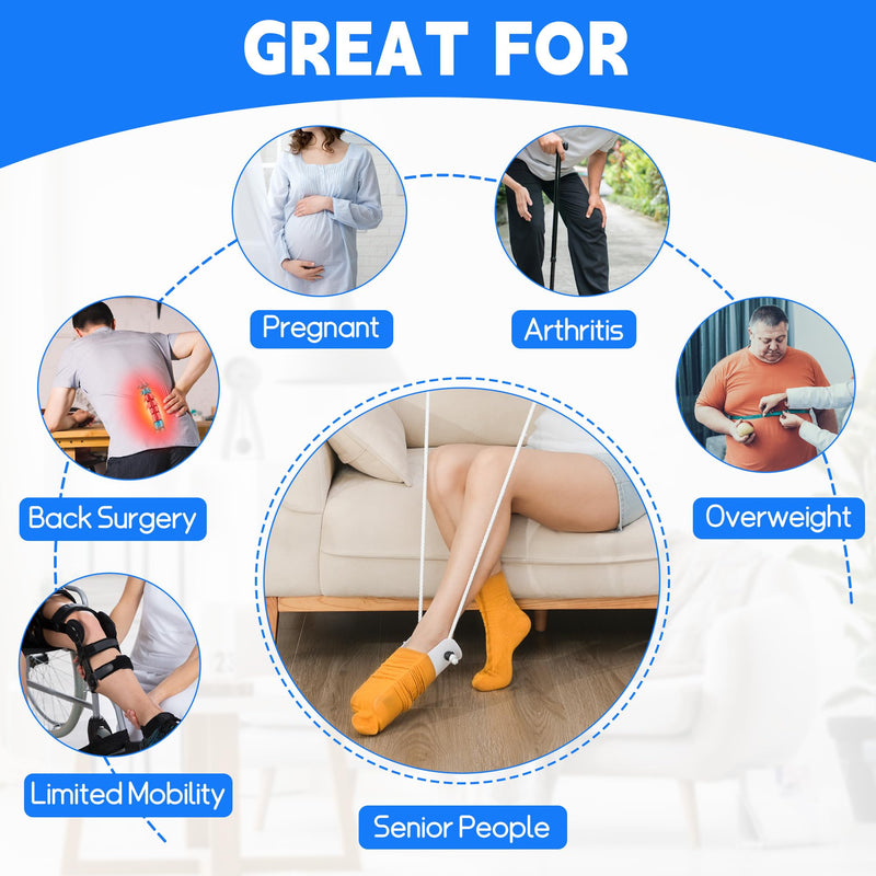 [Australia] - Sock Aids for Putting On Socks Kit - (Sock Helper + 35 Inch Dressing Stick with Sock Remover & Shoe Horn) - Flexible Sock Assistant Device for Seniors & Limited Mobility No Bending 