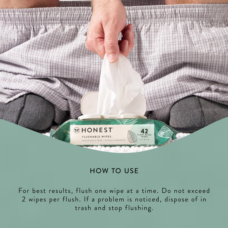 [Australia] - The Honest Company Plant-Based Flushable Wipes | 99% Water, Hypoallergenic, EWG Verified, Safe to Flush | Fragrance Free, 42 Count Unscented 42 Count (Pack of 1) 