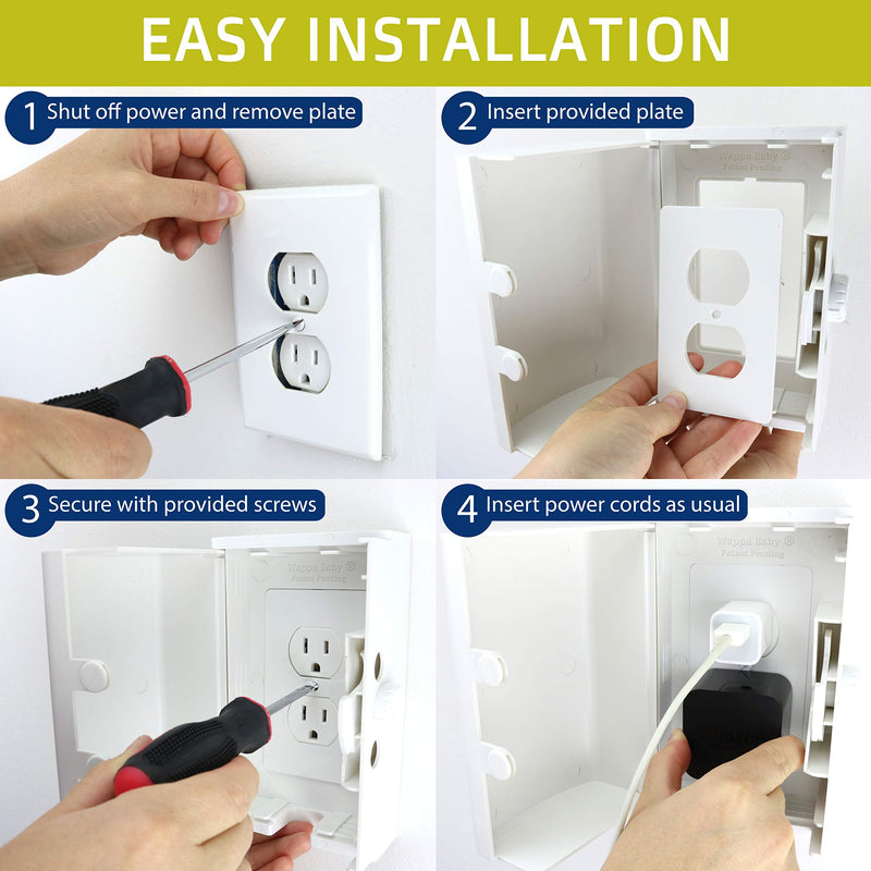 [Australia] - Baby Safety Outlet Cover BOX [Patent Pending] Double Lock for Much Better Toddler Proofing, Easier Operation, Simple 3 Step Install with Included Screws. Provides Extra Space Inside for Plugs,Adapters White 1 Count (Pack of 1) 