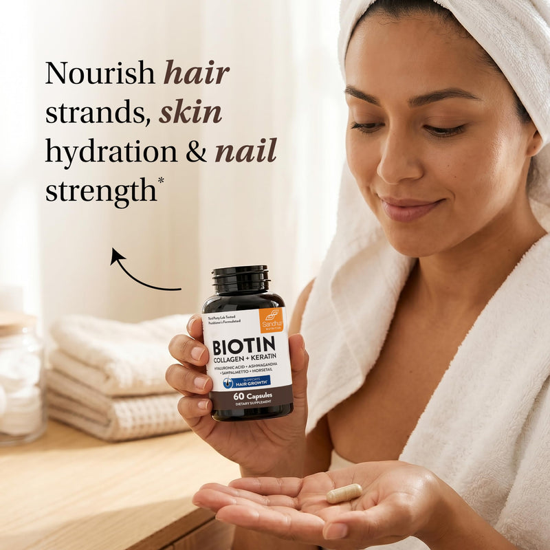 Biotin 6000mcg Collagen Keratin Hair Skin Nails Supplement, 180 Count | Hair Vitamins With Fish Collagen Hydrolyzed Keratin Hyaluronic Acid MSM Bamboo Extract, For Women & Men, USA Made By Sandhus #1 Hair Vitamins 60 Count (Pack of 3)