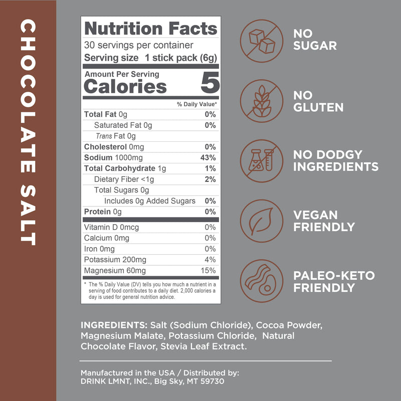 [Australia] - Drink LMNT Zero Sugar Hot Chocolate or Coffee Mixer - Chocolate Salt | Drink Mix | 30-Count 30 Count 