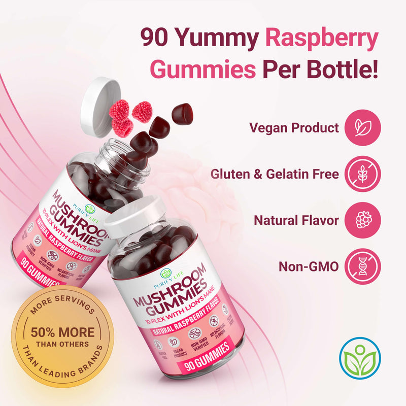 World's First Mushroom Gummies with Lions Mane, Dried Woodear Mushrooms, Immune Support & Stress Relief, Mushroom Supplement for Adults & Children (90 Chews 2500mg/serving) | Mushroom supplement for adults & children with lions mane, shiitake, and mait...