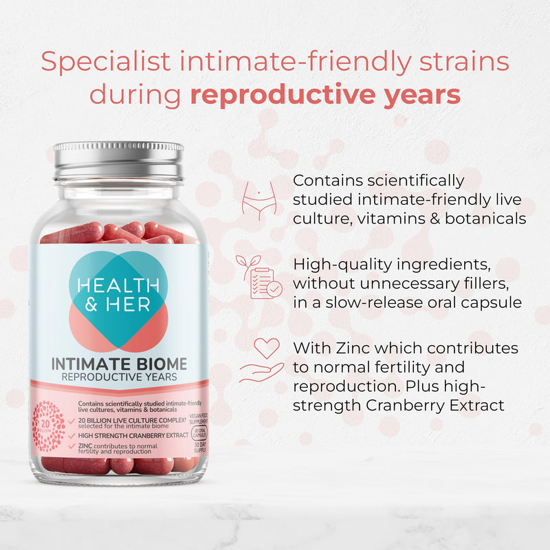 Health & Her Intimate Biome Reproductive Years - 60 Oral Capsules - 30 Day Supply 60 count (Pack of 1)
