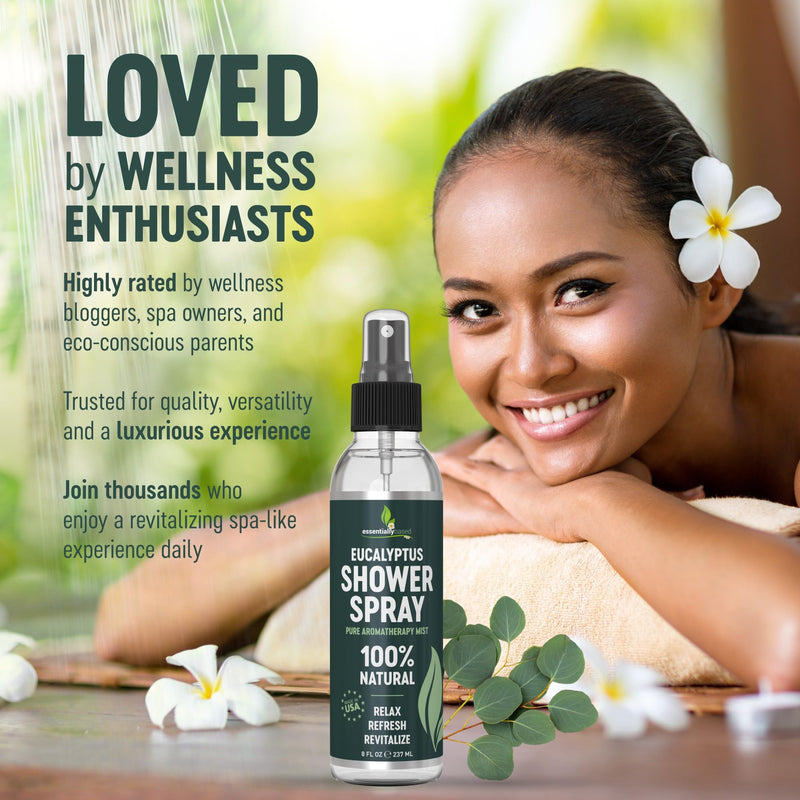 Pure Eucalyptus Shower Spray - Eucalyptus Spray for Shower, Sauna and Spa | 100% Pure & Organic Oil - Steam Room Oil - Aromatherapy - Sinus Congestion Relief - Tension Relief - Made in USA - Big (8oz) 8 Fl Oz (Pack of 1)