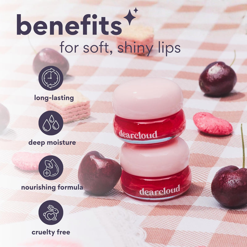 dearcloud Dewy Lip Jam – Lip Balm with Vitamin E (Deep Cherry) | Vitamin E · Jojoba Oil · clear glossy finish · Pink Lychee scent · .34 oz Deep Cherry .28 Ounce (Pack of 1)