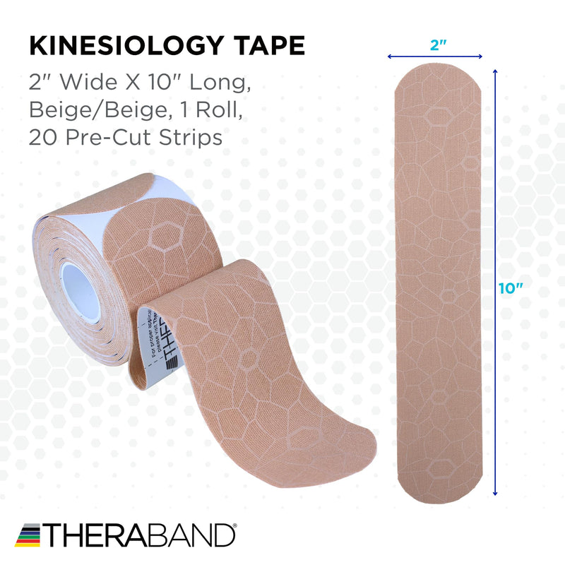 THERABAND Kinesiology Tape, Beige/Beige, 1 Roll, with XactStretch Indicators, Long-Lasting Athletic Tape for Shoulder, Back & Knee, Latex-Free & Water Resistant for Men and Women, Pre-Cut