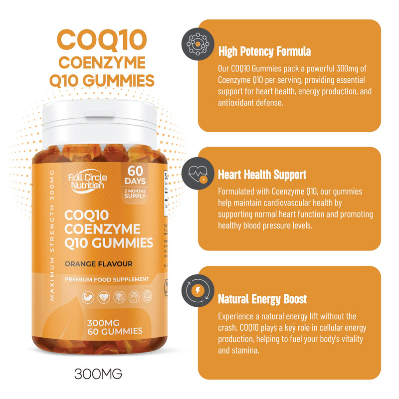 COQ10 Coenzyme Q10 300MG Gummies - 2 Month Supply - Orange Flavour Gummies