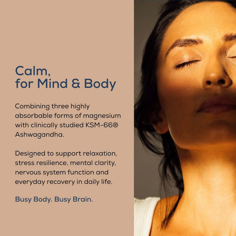 MAG3calm Triple Magnesium+KSM-66® Ashwagandha - 274mg Unbuffered - Magnesium Bisglycinate, Citrate & Malate - Sleep, Fatigue, Mood & Muscle Recovery - 60 Capsules - 2 Month Supply - Non GMO - UK Made