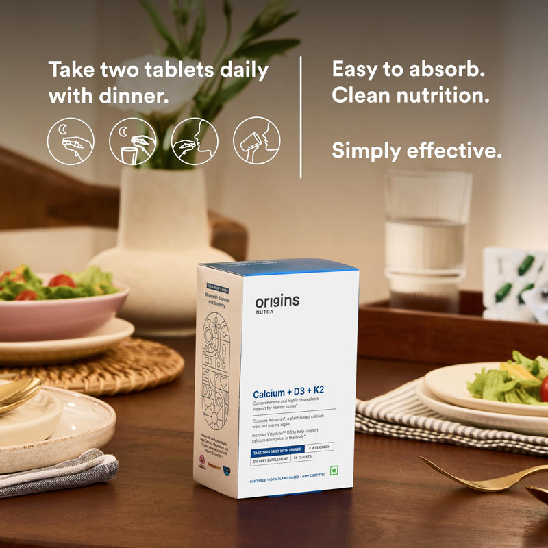 Calcium D3 K2 | Plant-Based Calcium from Red Marine Algae | Non-GMO | GMP Certified | 56 Tablets