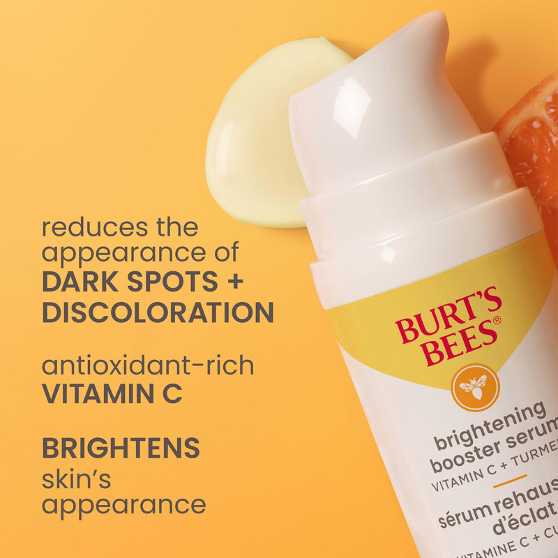 Burt's Bees Vitamin C Turmeric Facial Serum, Brightens Skin & Visibly Reduces Dark Spots, Fine Lines & Wrinkles, Naturally Hydrating, Lightweight - Brightening Booster (1 oz) Brightening Booster Serum 1 Ounce (Pack of 1)
