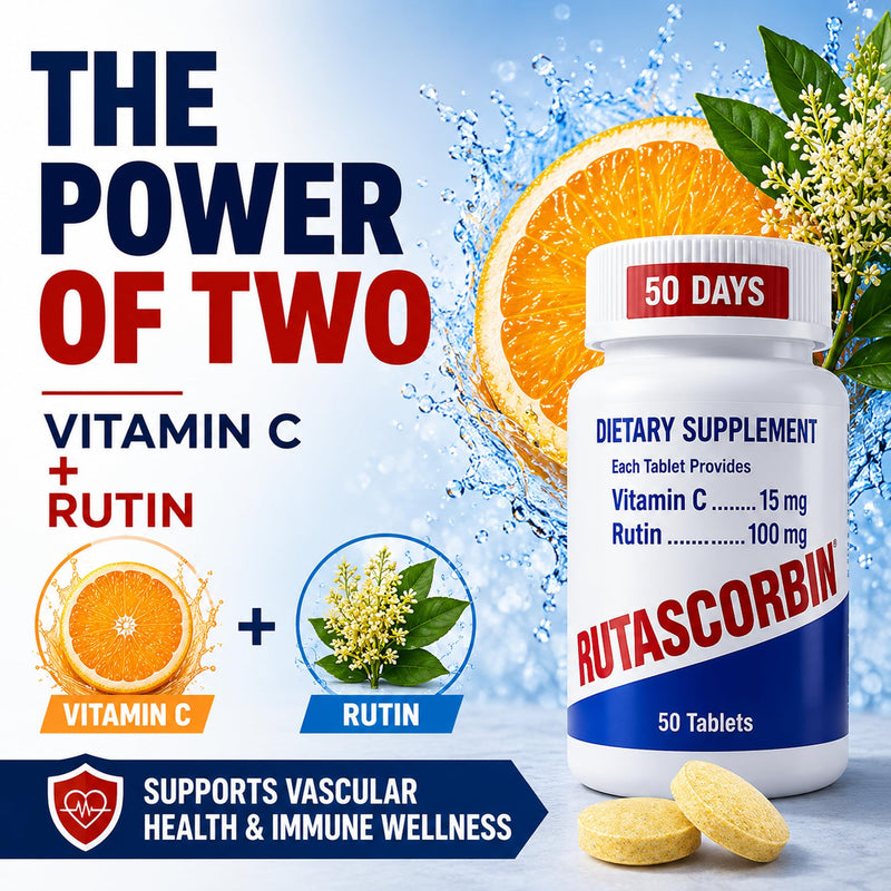 | Rutin Supplement & Vitamin C | 50 Tablets | 2-Pack | Rutin + Vitamin C, rutin supplement, antioxidant and collagen support, clean formula, 50 Count (Pack of 2)