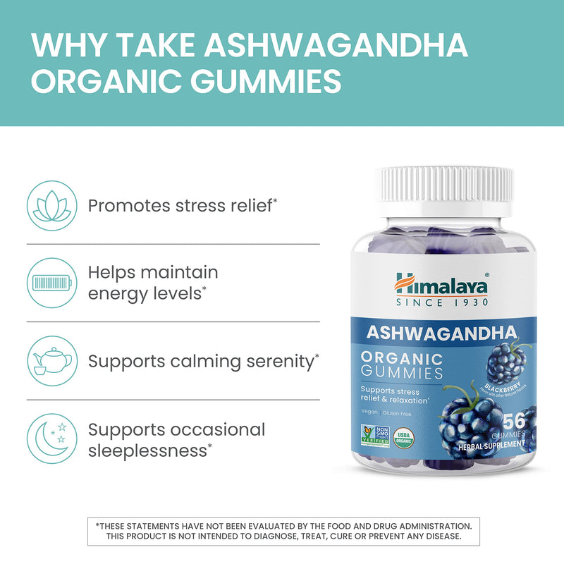 [Australia] - Himalaya Ashwagandha Organic Gummies, KSM-66 Organic Ashwagandha to help with Stress Relief, Energy and Relaxation, 60 Gummies with Delicious Blackberry Flavor 