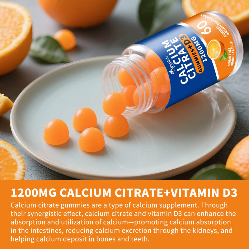 (3 Pack)Calcium Citrate 1200mg with Vitamin D3 Gummies for women & Men，Calcium Citrate Supplement for Bone & Teeth Support,High Absorption-Easy to Digest, Sugar Free,Vegan,Orange Flavor,90 Day Supply Orange 60 Count (Pack of 3)