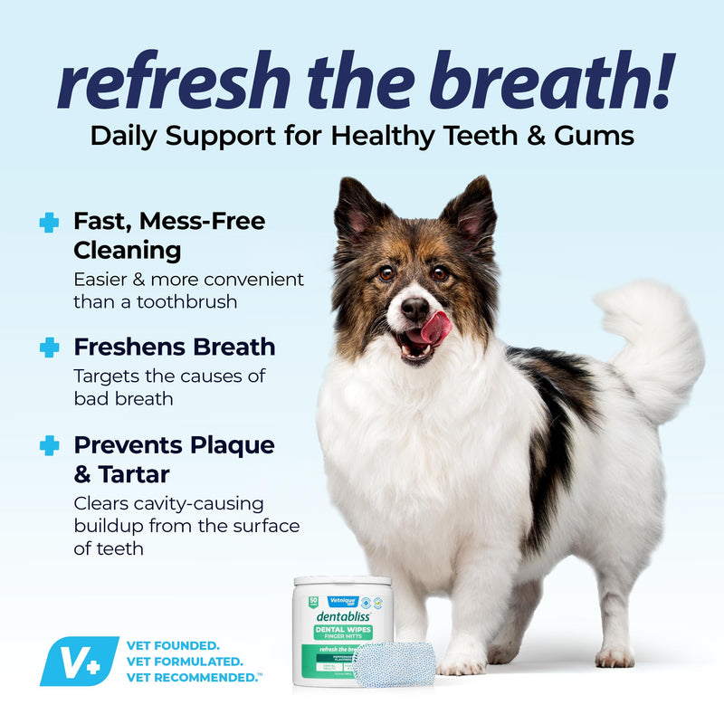 [Australia] - Vetnique Dentabliss - Dog Teeth Cleaning Finger Mitt Dental Wipe - Dog Plaque & Tartar Prevention with Brushing Beads - Flavored Dog Teeth Wipes, Dog Breath Freshener (Peppermint) Peppermint 
