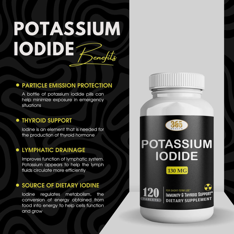[Australia] - Potassium Iodide Tablets 130 mg - KI Tablets- Potassium Iodine Tablets 130 mg - USA MADE Potassium Iodine Pills YODO Naciente, Yoduro de potasio - 120 Tablets 