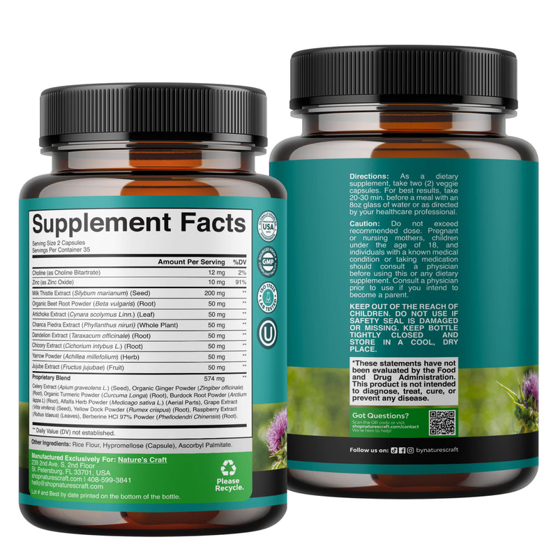 Best Liver Supplements with Milk Thistle - Artichoke - Dandelion Root Support Healthy Liver Function for Men and Women Natural Detox Cleanse Capsules Boost Immune System Relief - Natures Craft | Herbal Detox Support with Ginger, Beetroot & Artichoke - ...