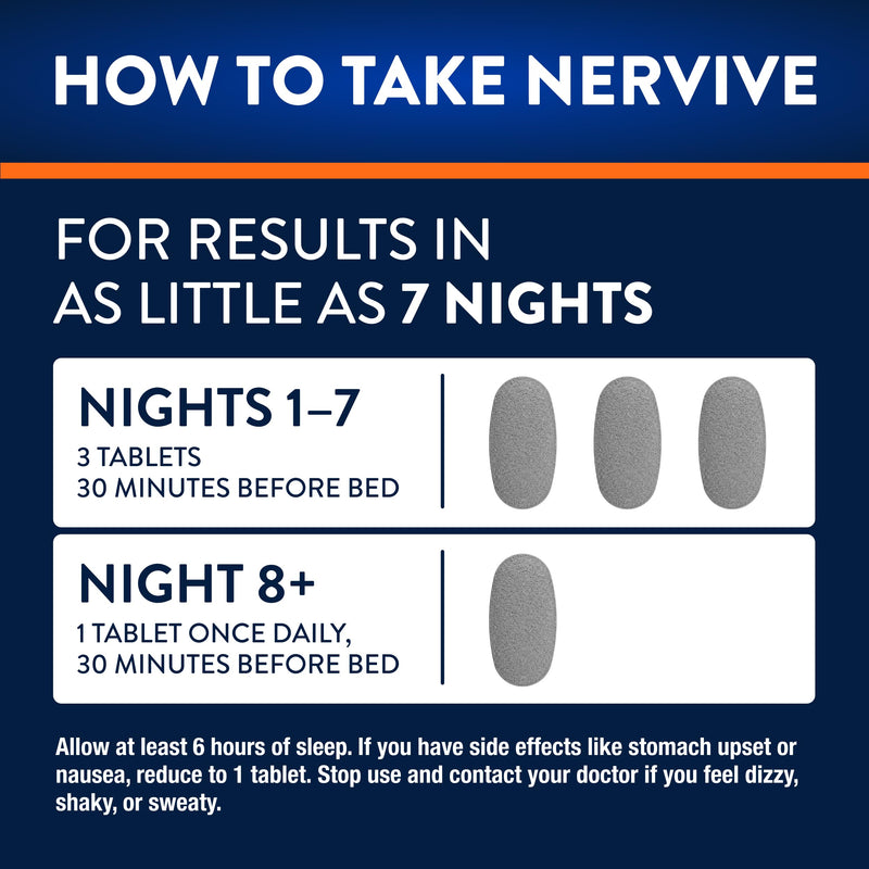 Nervive Nerve Relief PM, Occasional Nerve Discomfort II, Sleep Aid, Starts Working in 7 Days, Stabbing, Burning, Alpha Lipoic Acid, Melatonin, B Vitamins, Turmeric, Ginger, Nervive Supplement, 30 ct 30 Count (Pack of 1)