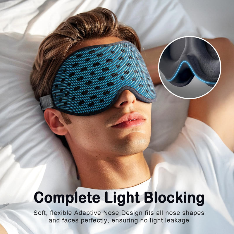 [Australia] - LitBear Breathable Sleep Mask, 3D Eye Mak Sleep for Side Sleepers Women Men, Light Blocking Sleeping Mask with Adjustable Strap, Soft Lightweight Eye Cover for Travel, Night Work, Nap, Office - Blue 