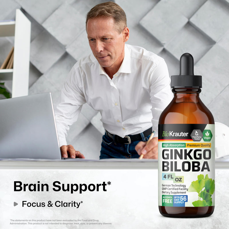 [Australia] - Ginkgo Biloba Extract - Liquid Brain Supplement for Brain and Focus - Organic Ginkgo Biloba Tincture - Vegan, Alcohol & Sugar Free Ginkgo Biloba Liquid - 4 Fl Oz 4 Fl Oz (Pack of 1) 