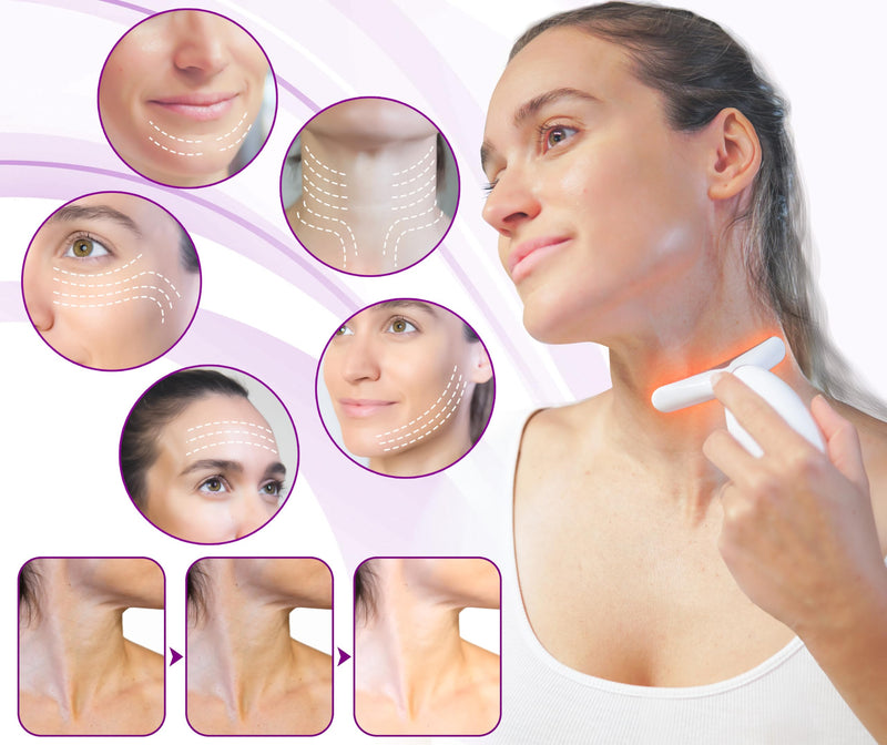 7 LED Light Beauty Tool – Face and Neck Massager with Jade Roller, Case, and Cloth (White) White